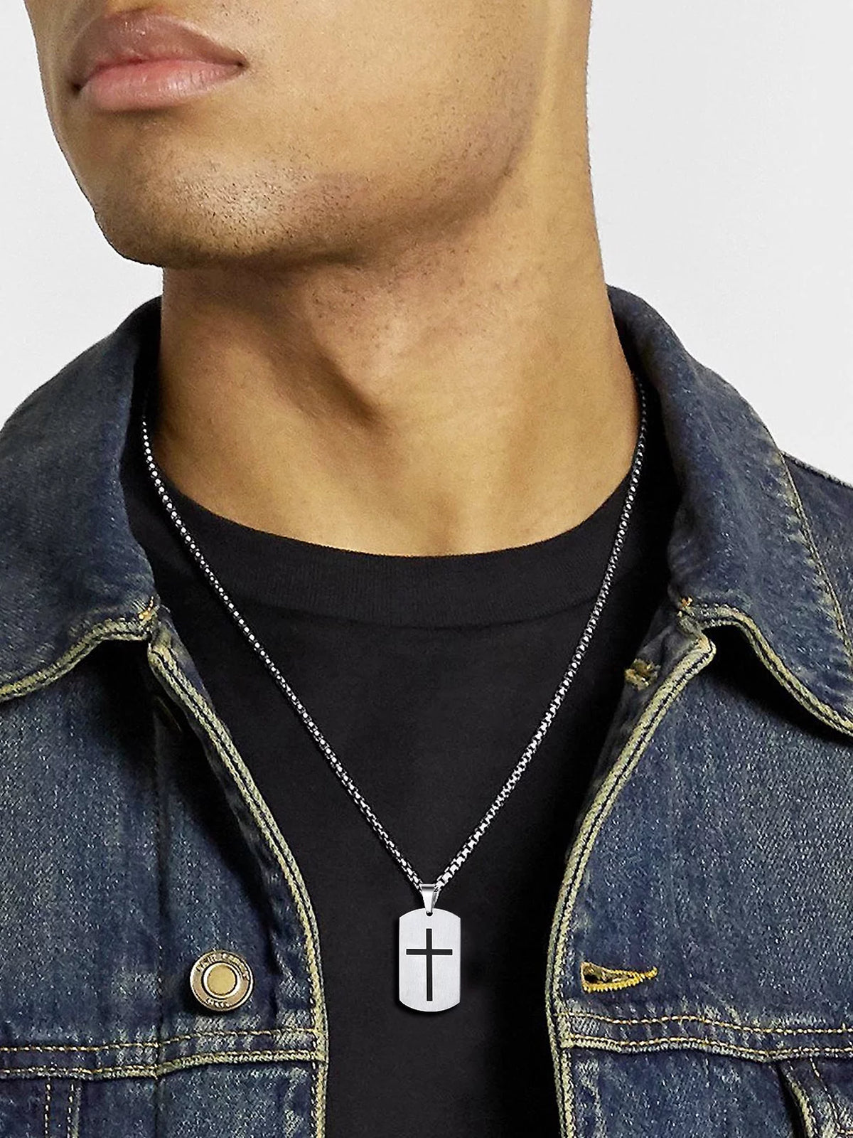 Cross Necklace for Men Stainless Steel Dog Tag Bible Verse Black Pendant Chain Christmas Jewelry Gifts for Son
