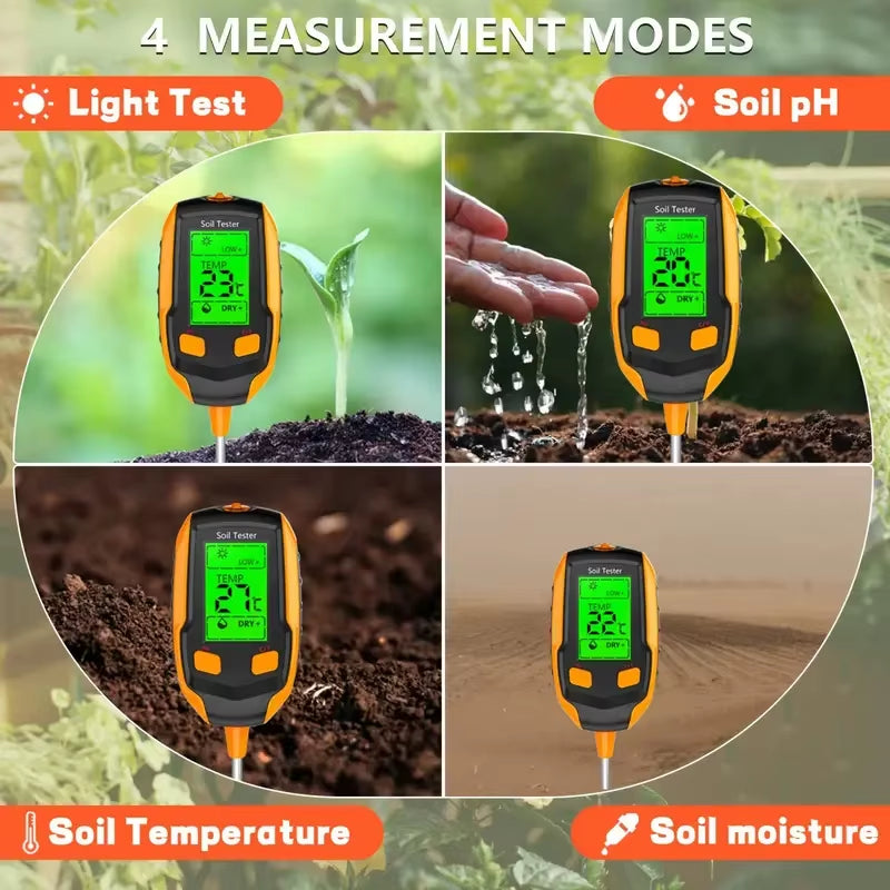 SmartGrow 4-in-1 Digital Soil Meter – Moisture, pH, Temperature & Sunlight Intensity for Perfect Plant Care