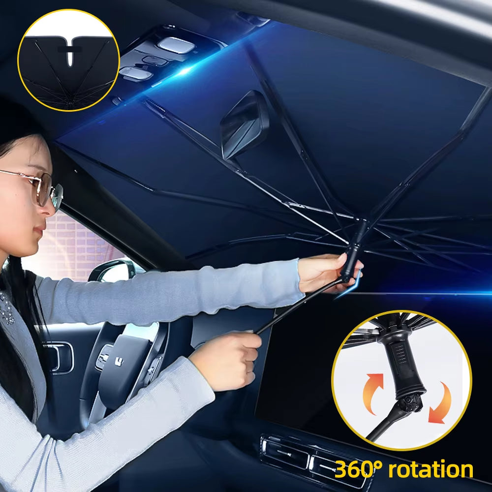 SunShield 360 – Rotatable Umbrella-Style Car Windshield Sunshade with UV & Heat Protection