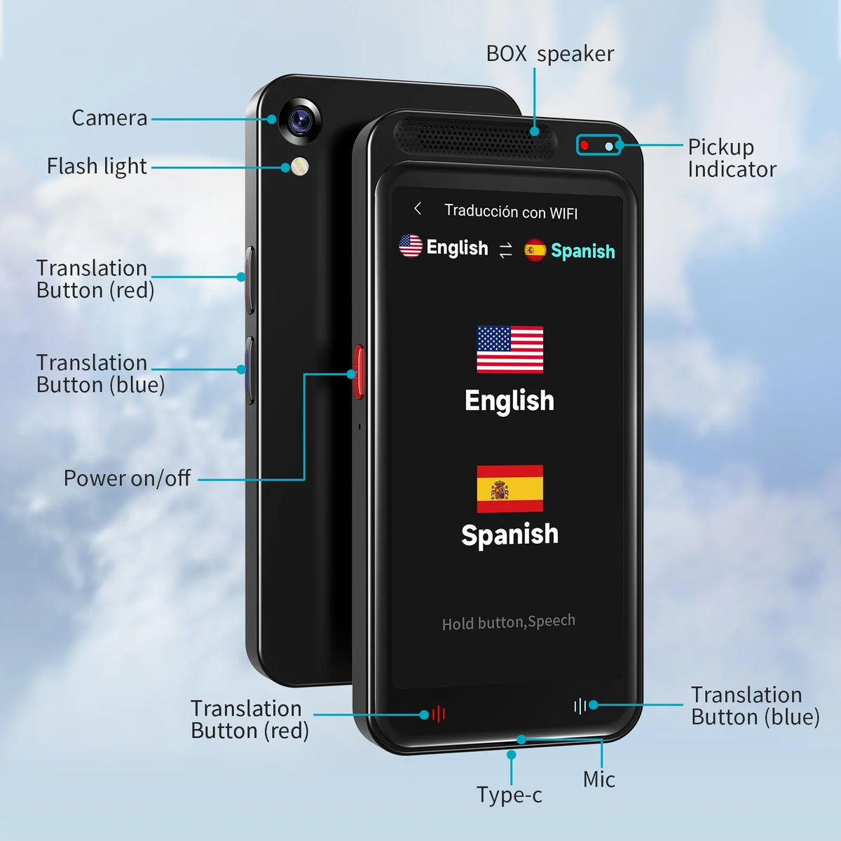Language Translator Device, Two-Way Smart Voice and Photo Pocket Translator Real Time, Online Offline Translation for Business, Learning,Black