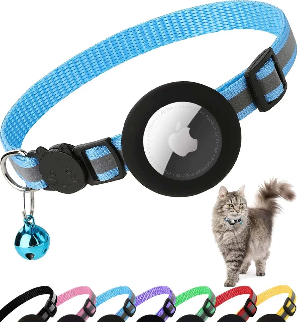 Reflective Breakaway Airtag Cat Collar 0.4Inch Adjustable with Holder Bell for Kitten Small Cat Daily Use without Locator