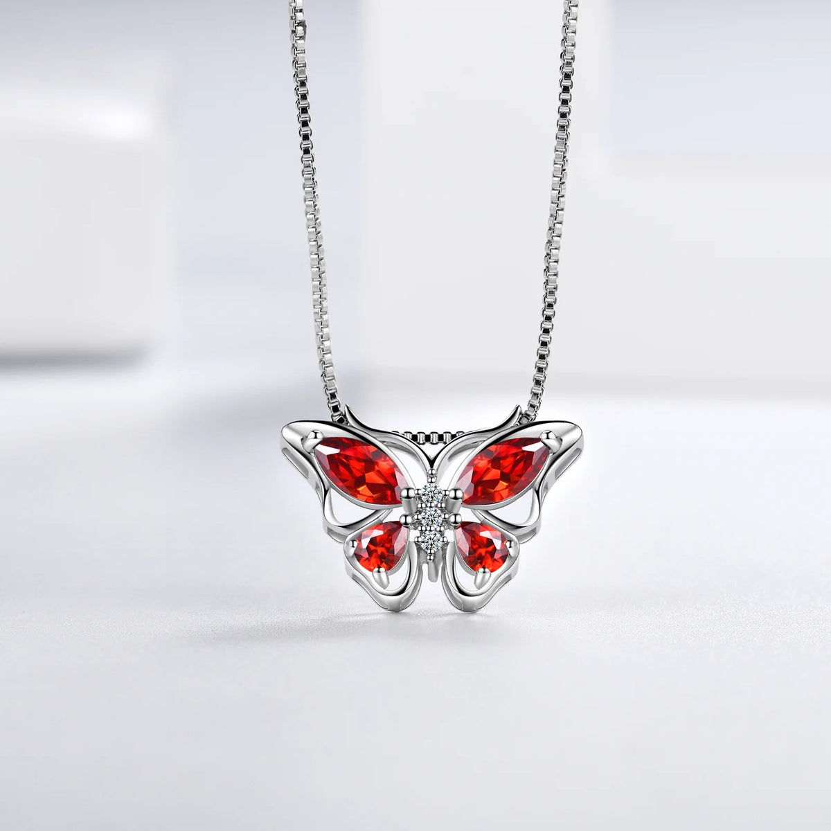 January Birthstone Jewelry Set Red Butterfly Garnet Fine Necklace/Earrings/Ring/Bracelet Sterling Silver Women Xmas Birthday Mother'S Day Gifts