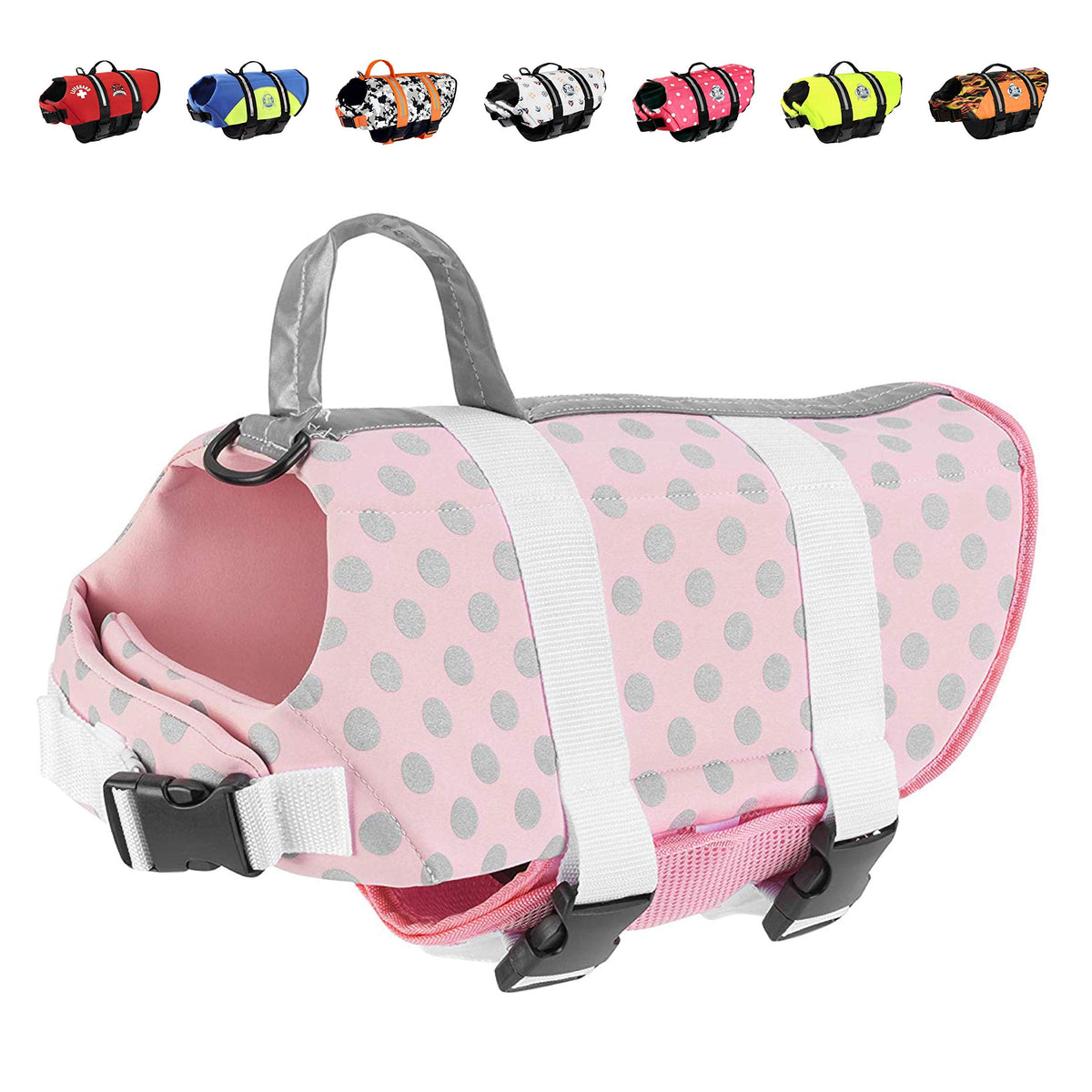 Dog Life Jacket - Keep Your Canine Safe with a Neoprene Life Vest - Designer Life Jackets - Perfect for Swimming and Boating - Pink/Silver Xx-Small