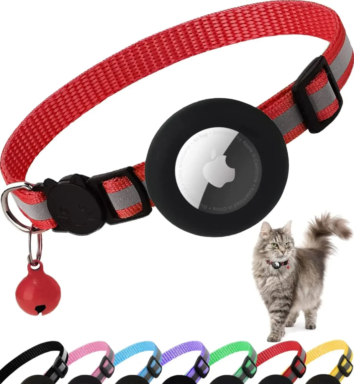 Reflective Breakaway Airtag Cat Collar 0.4Inch Adjustable with Holder Bell for Kitten Small Cat Daily Use without Locator