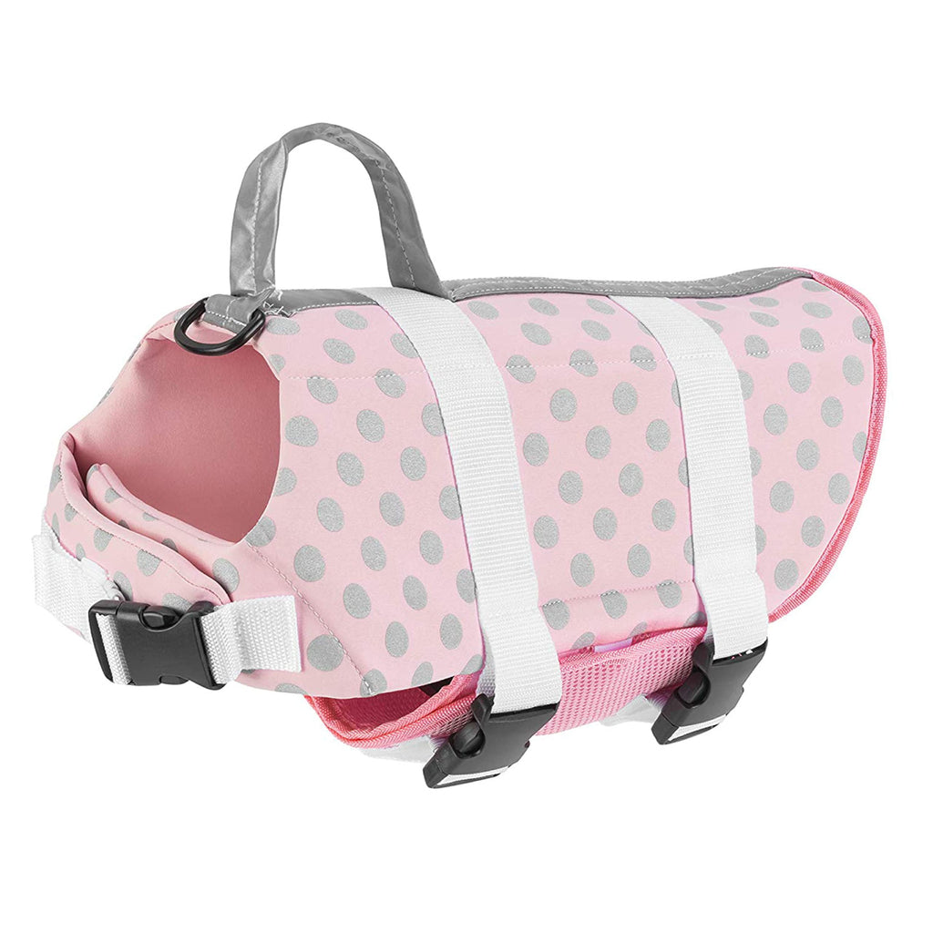 Dog Life Jacket - Keep Your Canine Safe with a Neoprene Life Vest - Designer Life Jackets - Perfect for Swimming and Boating - Pink/Silver Xx-Small
