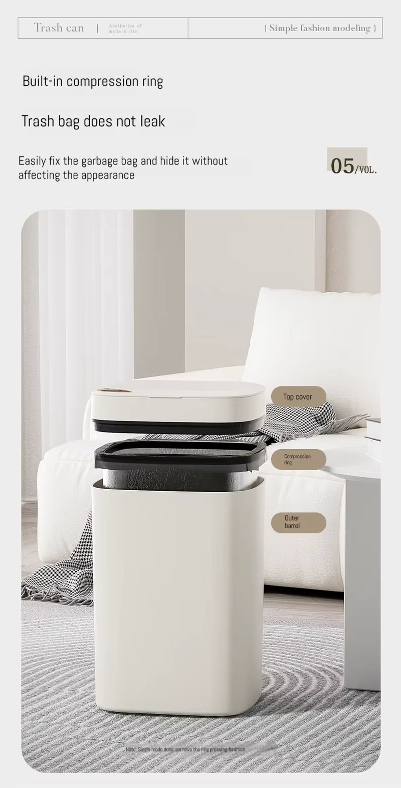 Smart Bathroom Trash Can- White Non-Contact Sensor & Automatic Bagging for Smart Homes 16L