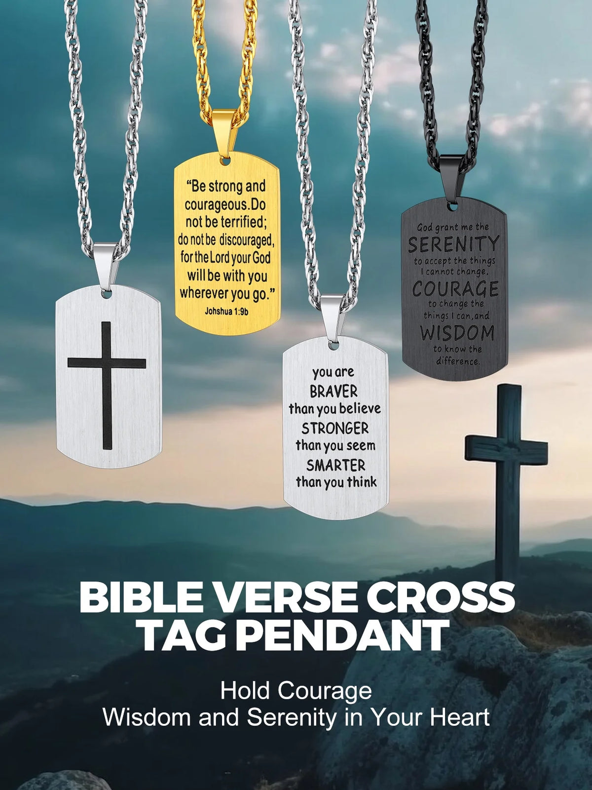Cross Necklace for Men Stainless Steel Dog Tag Bible Verse Black Pendant Chain Christmas Jewelry Gifts for Son